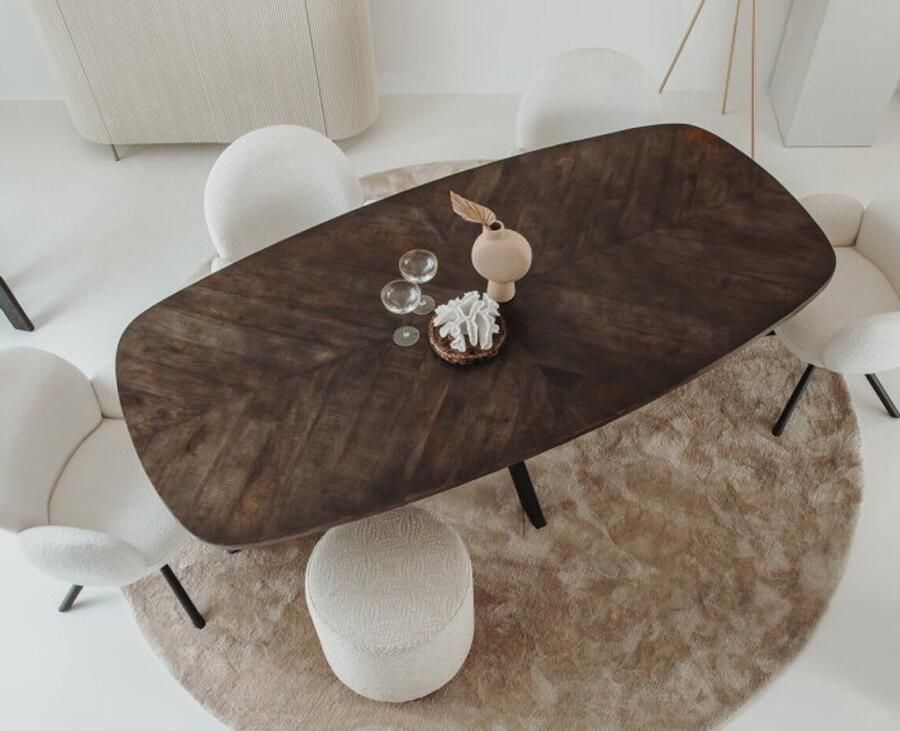 Tower Living Eettafel Silvi Deens ovaal mangohout visgraat 200x110 cm olijfbruin