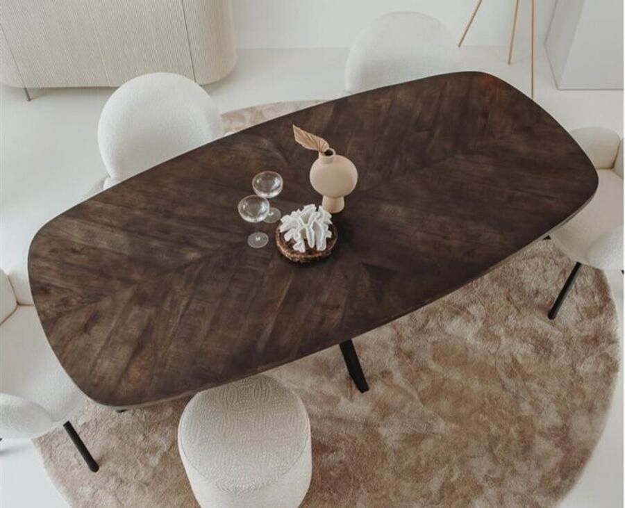 Tower Living Eettafel Silvi Deens ovaal mangohout visgraat 220x110 cm olijfbruin