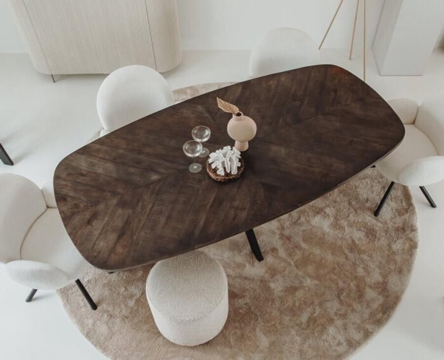 Tower Living Eettafel Silvi Deens ovaal mangohout visgraat 240x110 cm olijfbruin