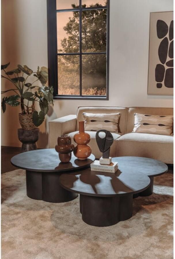 Tower Living Salontafel Palazzo rond teakhout 75 cm zwart