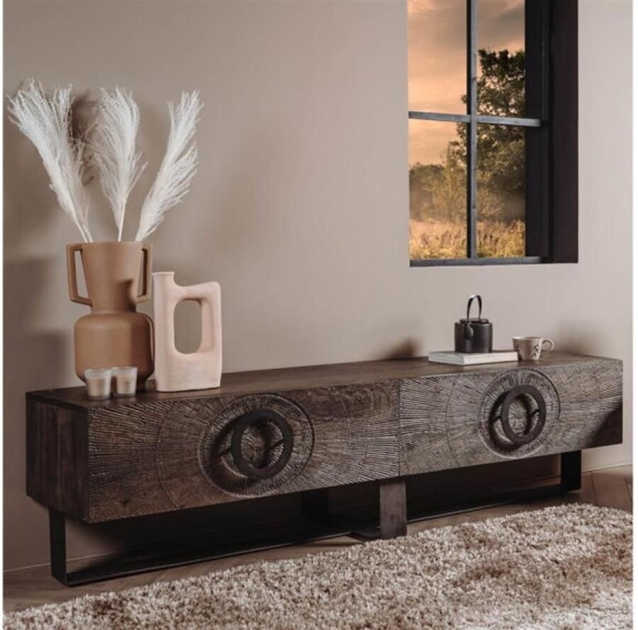 Tower Living Tv meubel Padua mangohout houtsnijwerk 200 cm