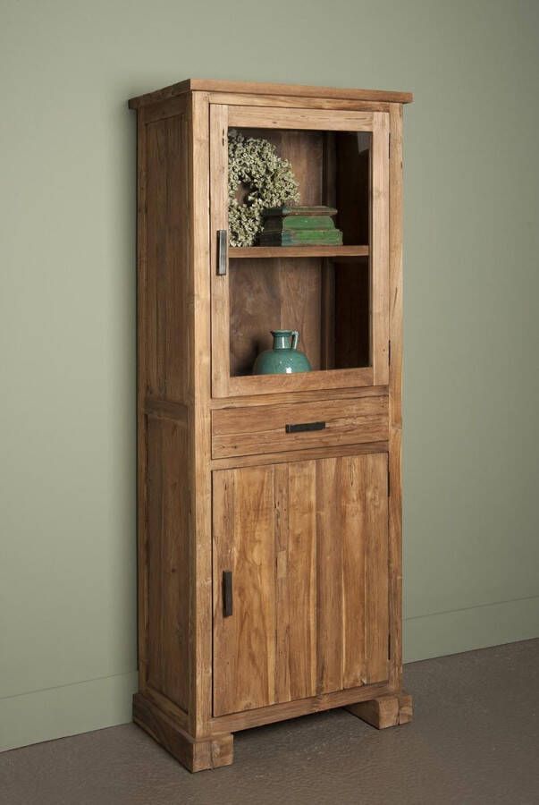 Tower Living Vitrinekast Lorenzo met 2 deuren en 1 lade Oud Teak