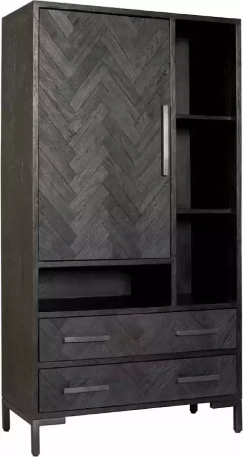 Tower Living ziano kast met 2 lades en 1 deurtje gerecycled hout zwart 100 x 45 x 190 (h) cm
