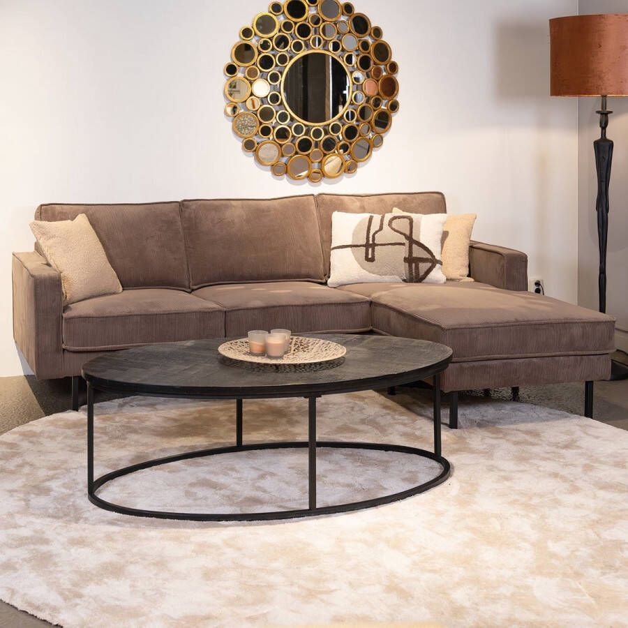 Towerliving. Hoekbank Derby Bruin Ribcord Longchair L+R