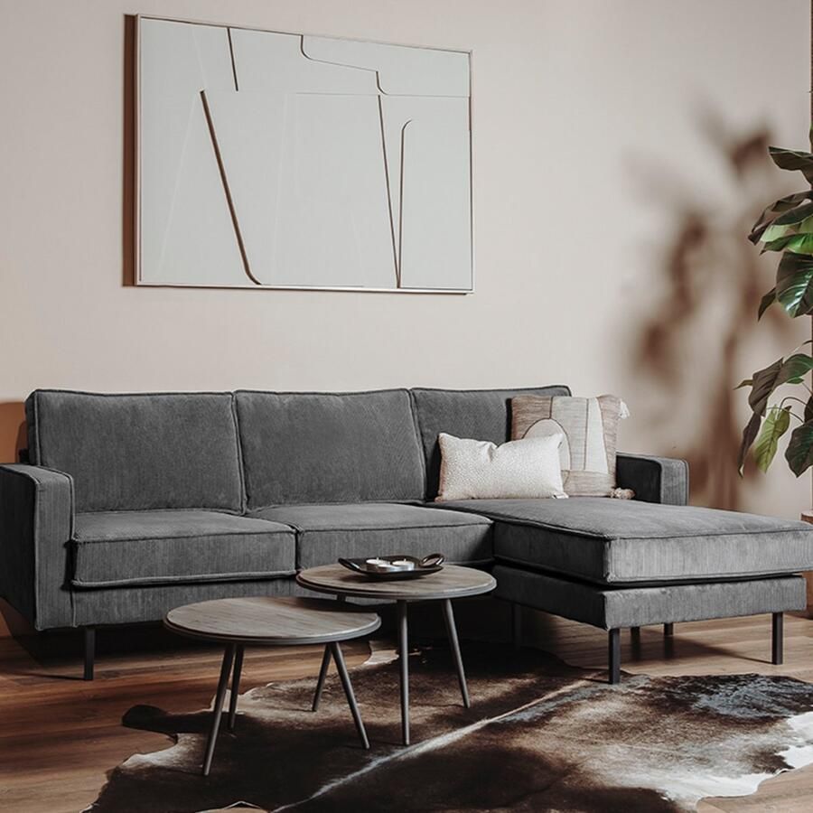 Towerliving. Hoekbank Derby Grijs Ribcord Longchair L+R