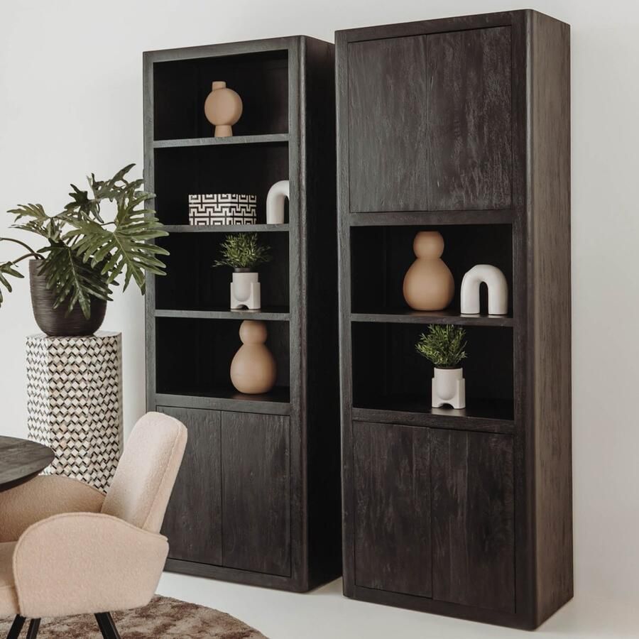 Towerliving Opbergkast Tenna Zwart Mangohout 2 Open Vakken
