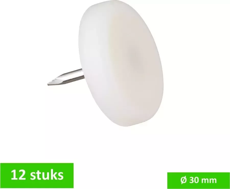TQ4U Top Quality For You TQ4U meubelglijder stoelglijder nylon wit Ø 30 mm met stalen nagel 14 mm 12 STUKS
