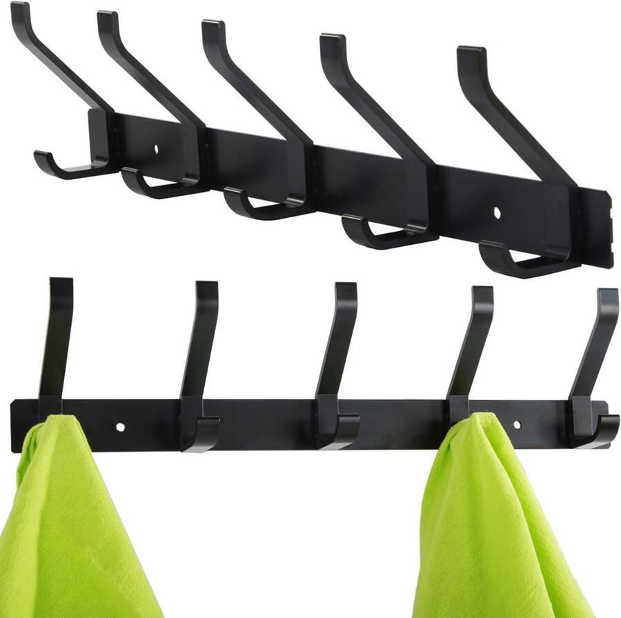 T.R Goods Wandkapstok 5 Haken – Industrieel Design – Metalen Kapstok voor Hal Badkamer of Slaapkamer – Inclusief Montagekit – Zwart – 36 5 cm