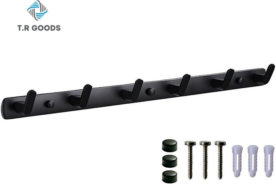 T.R Goods . Wandkapstok Zwart Staal 6 Haken 54 cm Geschikt voor Berging Badkamer Gang Kantoor etc