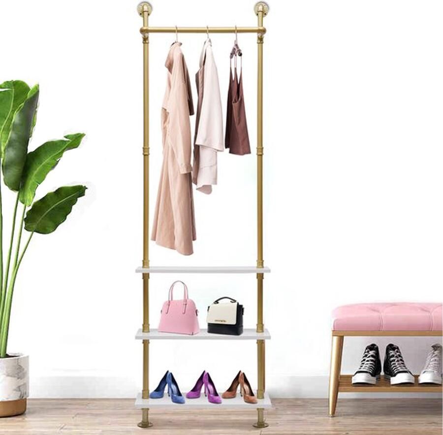 TradeActive Kledingrek Garderoberek Kapstok Industrieel Wandbevestiging 3 Laags 55 X 15 X 200 cm