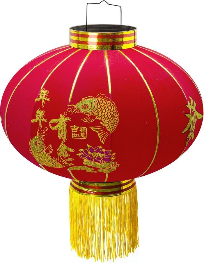 Trango LT400-01 Chinese lantaarn *LUCK* Hanglamp 45cm Ø gemaakt van stof met geluksteken voor binnen en buiten I Rode lantaarn I gelukslantaarn I Chinese Nieuwjaarslantaarn Rode lantaarnlamp trouwlantaarn feestlantaarn