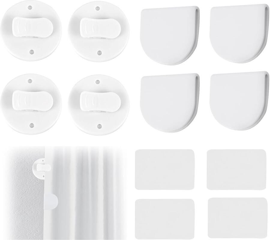 Trankielo 12 stuks douchegordijnhouders zelfklevend en winddicht duurzame ABS clips voor toepassingen