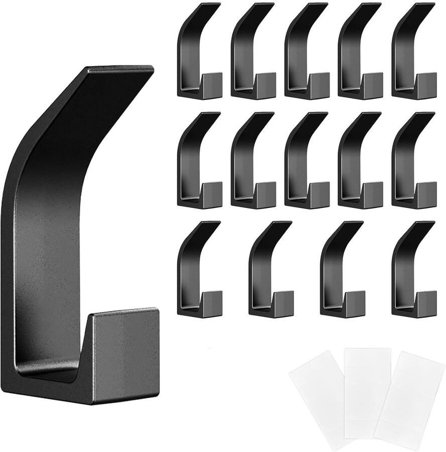 Trankielo 15 Stuks Garderobehaken Set Zwart Hoogwaardig Kunststof Zelfklevend en Duurzaam Modern Ontwerp Voor Slaapkamer Badkamer Kledingkast en Keuken