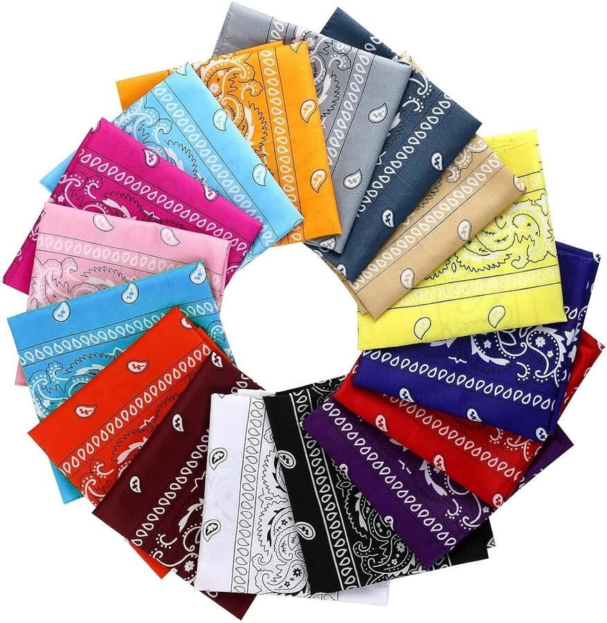 Trankielo 16 Stuks Bandana's voor Dames en Heren 55 x 55 cm Polyester Hoofddoek Paisley Patroon