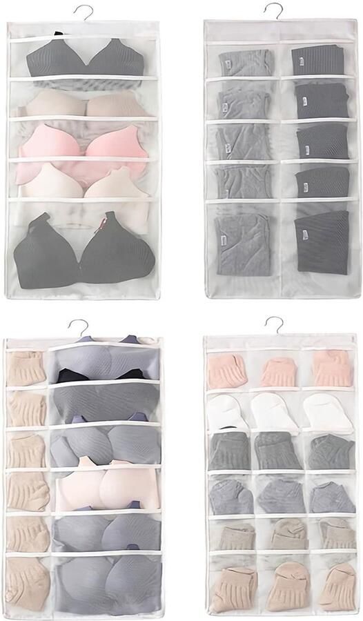 Trankielo 2 Stuks Hangende Kastorganisator – Opvouwbaar Draaibaar Beige – Voor Bh's Slipjes Sokken Stropdassen