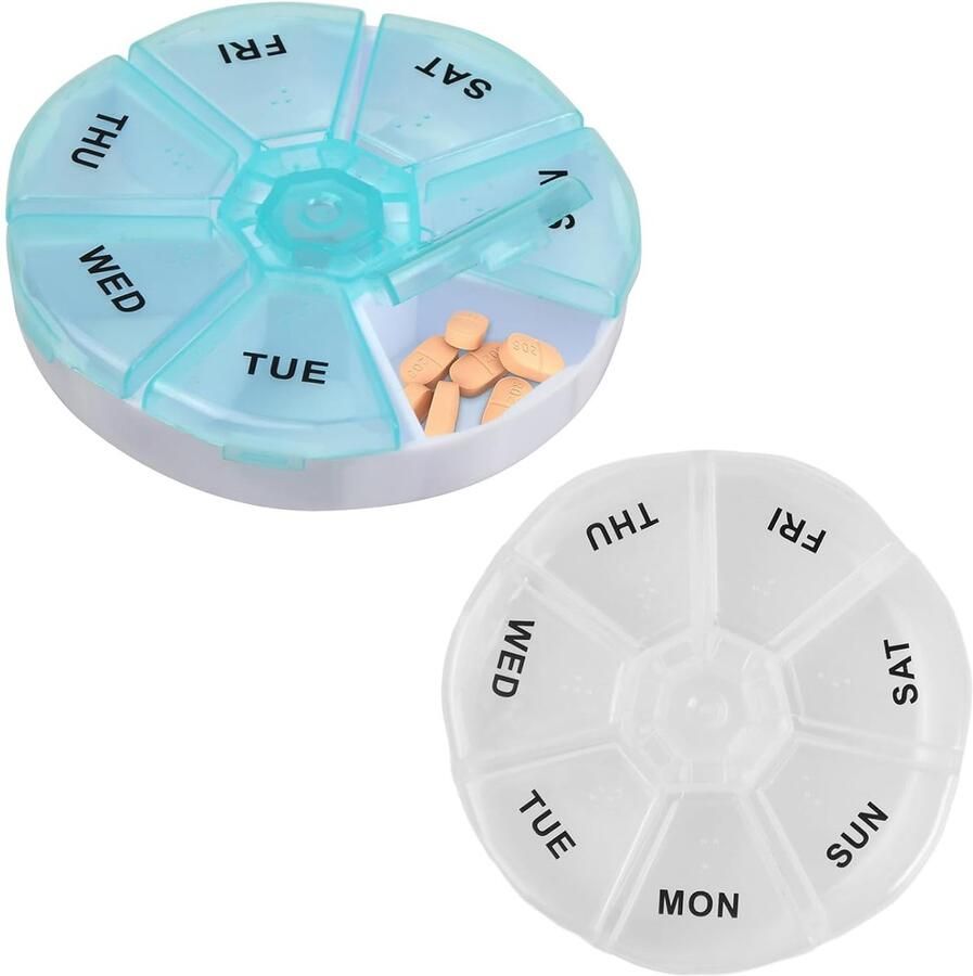 Trankielo 2 stuks pillendoosorganizer 7 dagen draagbaar BPA-vrij compacte medicijnopbergdoos voor dagelijks gebruik