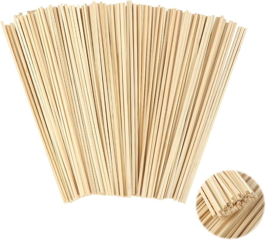 Trankielo 200 suikerspin-staafjes 300 mm x 4 mm Houten stokjes voor knutselen doe-het-zelf en modelbouw