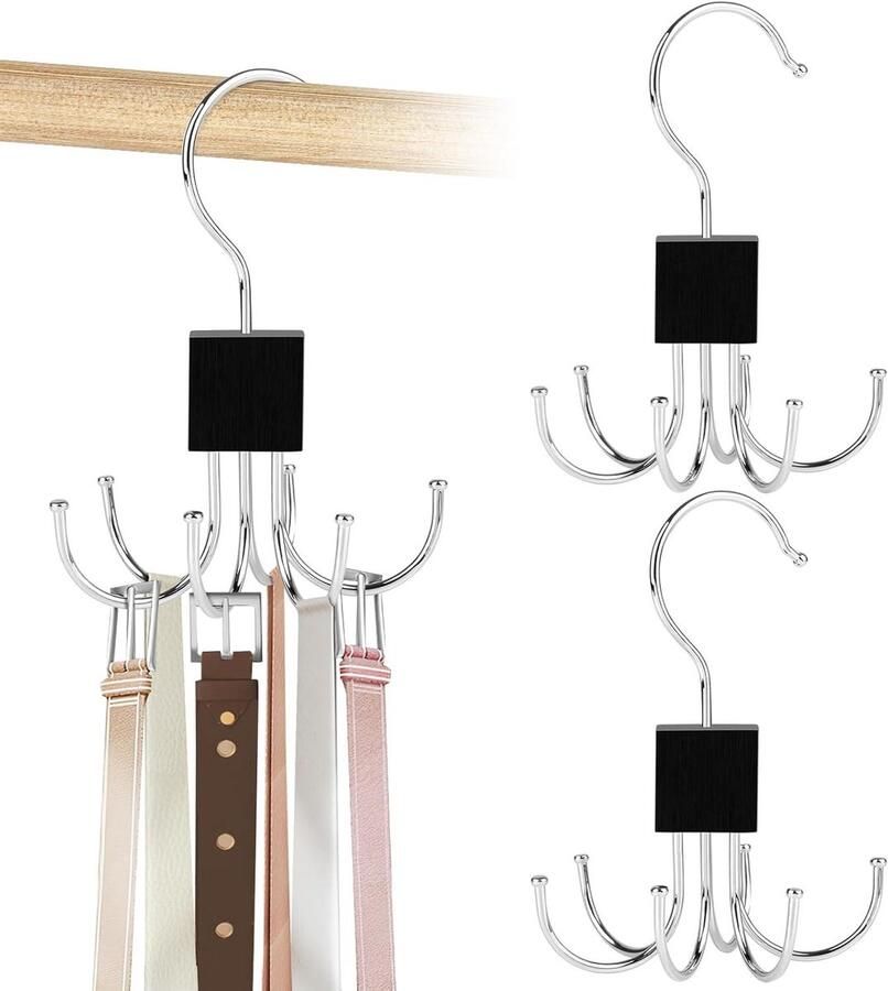 Trankielo 3-delige metalen riemhouder voor riemopslag en -organisatie in kledingkast (zwart) Ruimtebesparende oplossing voor sjaals tassen en stropdassen