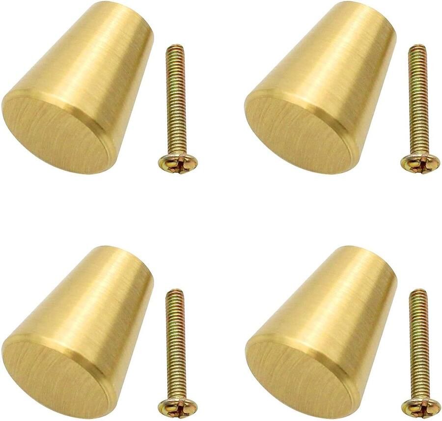 Trankielo Kastknoppen van massief messing Set van 4 Geborsteld messing Meubelknoppen voor kasten Goudkleurig Voor kasten hal en keuken