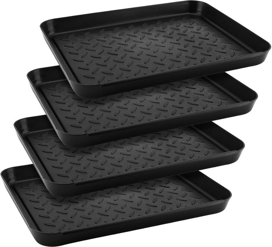 Trankielo 4 Stuks Zwarte Schoenenrekken Stapelbare Kunststof Schoenhouders 35 x 27 5 x 3 cm