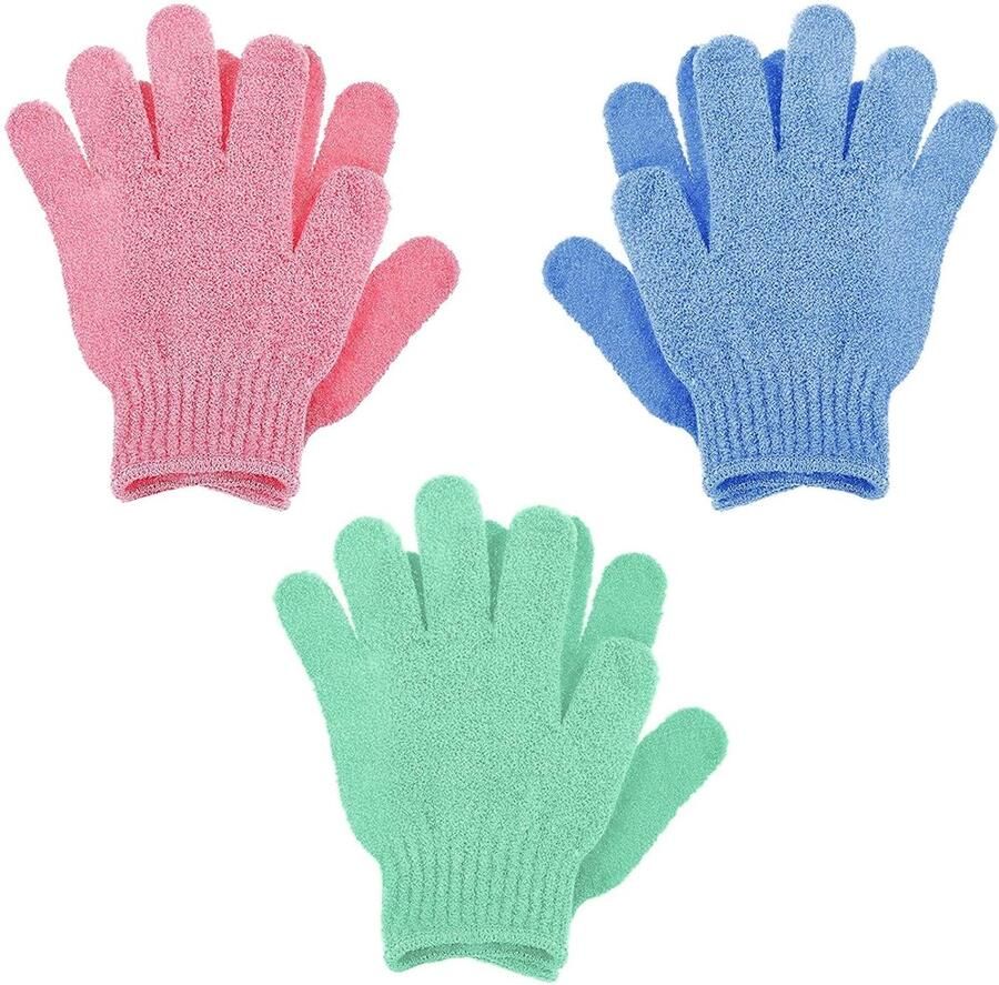 Trankielo 6 Stuks Scrubhandschoenen Bamboe Douchehandschoen Geschikt voor Lichaam en Gezicht Herbruikbaar & Wasbaar