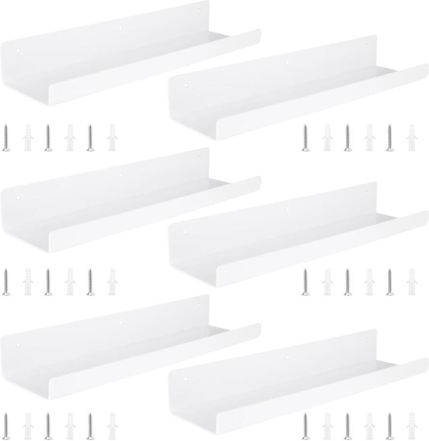 Trankielo 6 stuks witte acryl wandplanken – 38 x 11 x 5 cm – ruimtebesparend design en veelzijdige installatie