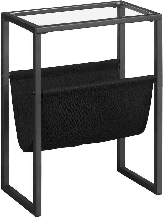 Trankielo Bijzettafel met glazen blad – Opbergkast voor tijdschriften – Ruimtebesparend design voor kleine ruimtes