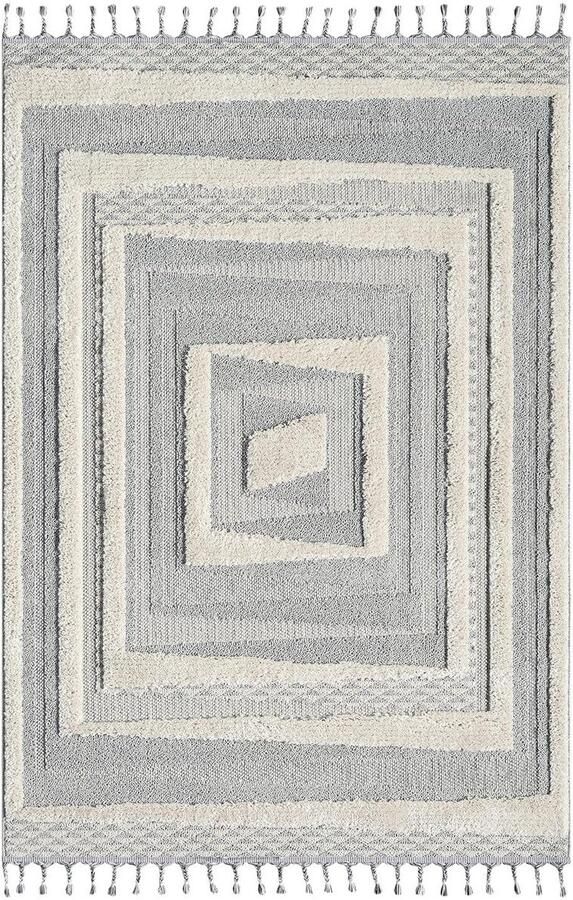 Trankielo Boho Vloerkleed met 3D Effect en Moderne Franjes Grijsblauw 160 x 230 cm