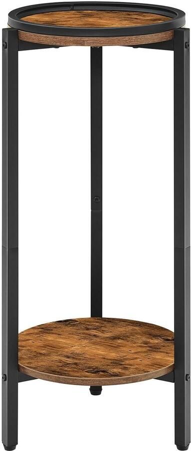 Trankielo – Charmante Vintage Bruine Bijzettafel – Compact en Multifunctioneel – 2-Niveau Rond Ontwerp – Perfect voor Kleine Ruimtes