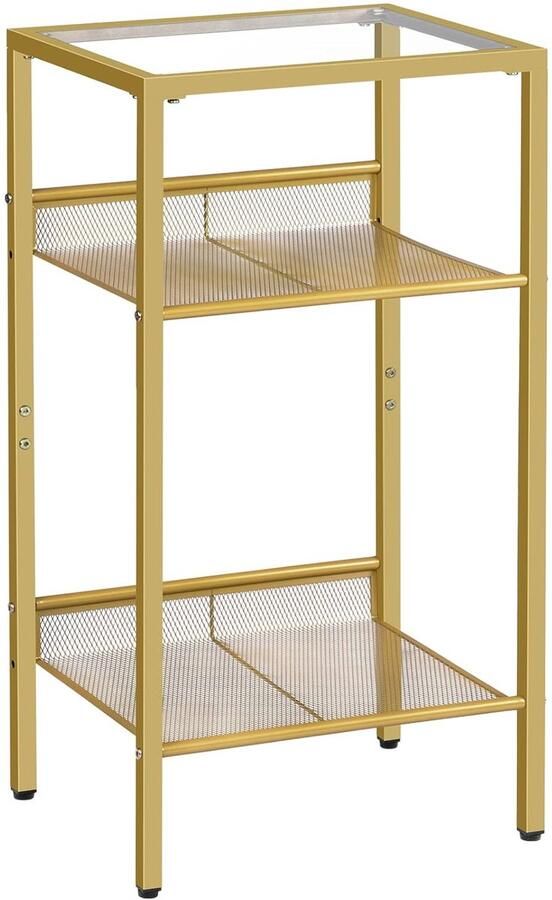 Trankielo Chique Bijzettafel Goud – Glazen Tafelblad – Stalen Frame – Salontafel voor Woonkamer Slaapkamer – Multifunctioneel Nachtkastje