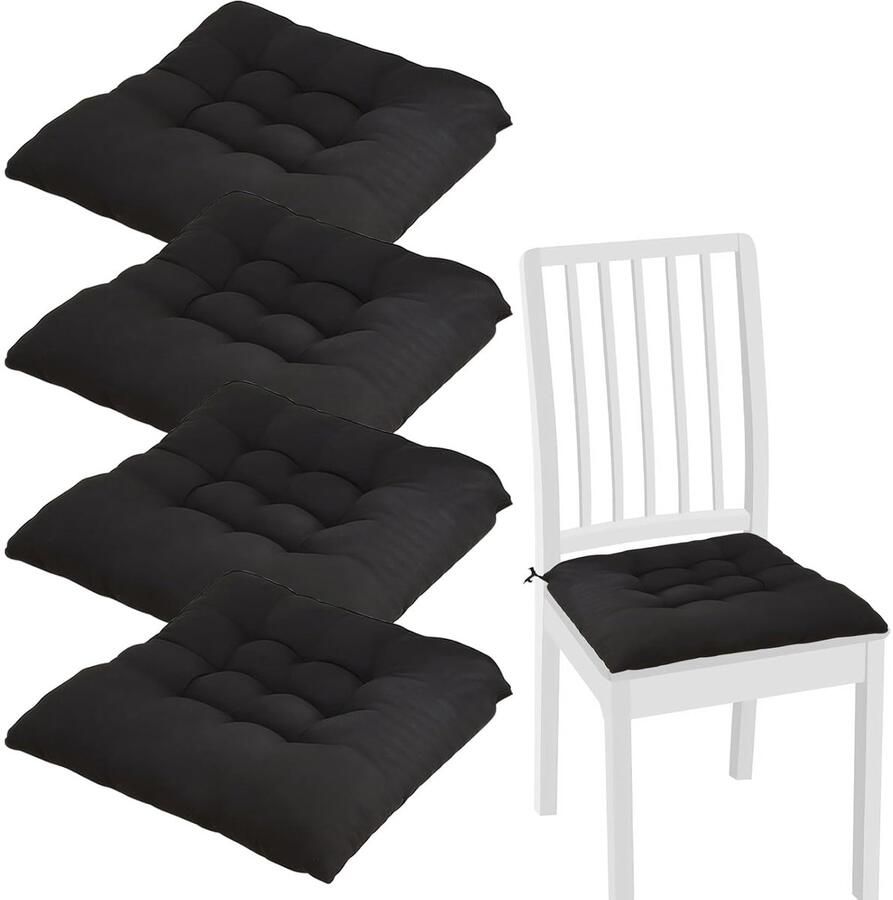 Trankielo Comfortabele Stoelkussens Set van 4 – 40x40 cm Zitkussens met Bevestigingsbanden – Geschikt voor Binnen en Buiten Bureaustoel Tuinstoel Computerstoel Eetkamerstoel en Woonkamer