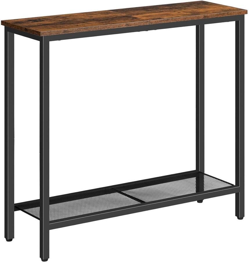 Trankielo Consoletafel met Dubbellaagse Legplanken – Vintage Industriële Stijl – Bruin-Zwart – 75 x 24 x 75 cm