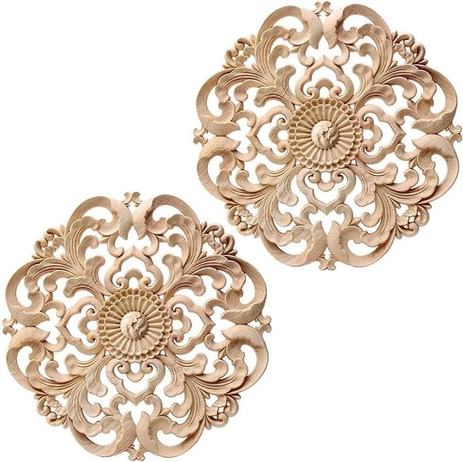 Trankielo Decoratieve houten sierlijst 2 stuks voor wandlampen 15 cm natuurlijk hout handgemaakt bloemvormig decoratie