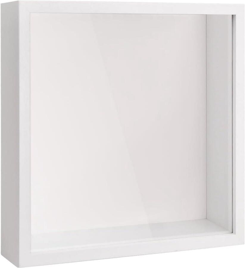 Trankielo Diepe 3D-schaduwdoos voor muur en tafel houten fotolijst voor memorabilia (wit 22 x 22 cm)