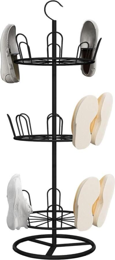 Trankielo Draaibaar Schoenenrek 3-Laags Stijlvolle Vloerstaande Schoenenkast Perfect voor Outdoor Balkon Zwart