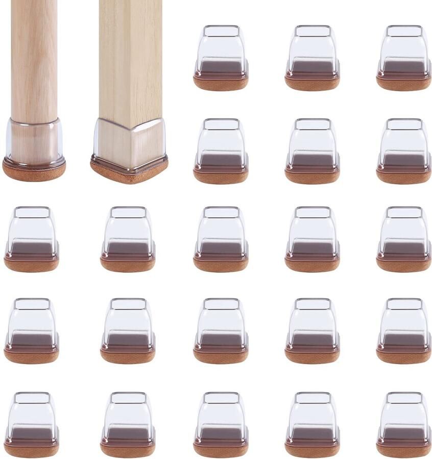 Trankielo Duurzame Stoelpootdoppen met Viltlaag Transparant Siliconen 24 Stuks Bescherming voor Vloeren Ideaal voor Stoelen en Meubels
