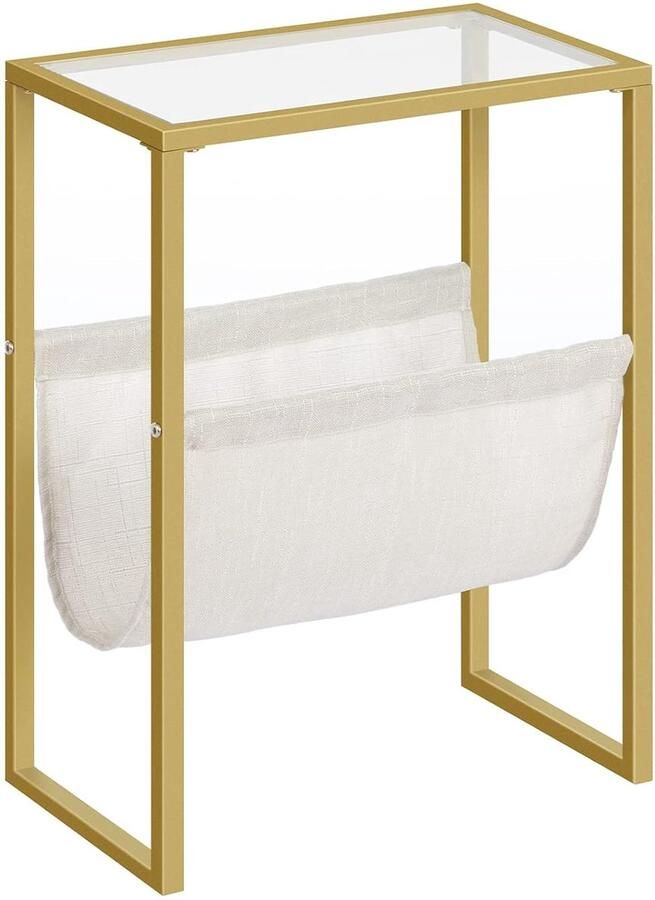 Trankielo – Elegant Gouden Bijzettafel – Compact en Stijlvol Nachtkastje met Glasplaat – Perfect voor Kleine Ruimtes