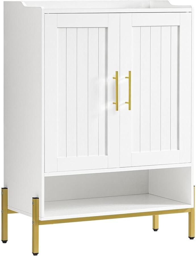 Trankielo Elegante Schoenenkast met Twee Deuren – Verstelbare Planken – Wit en Goud – Ruimtebesparend Design