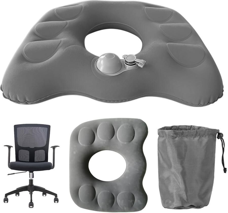 Trankielo – Ergonomisch Orthopedisch Zitkussen – Opblaasbaar – Geschikt voor Aambeien en Stuitbeenpijn – Donutkussen voor Bureaustoel en Dagelijks Gebruik