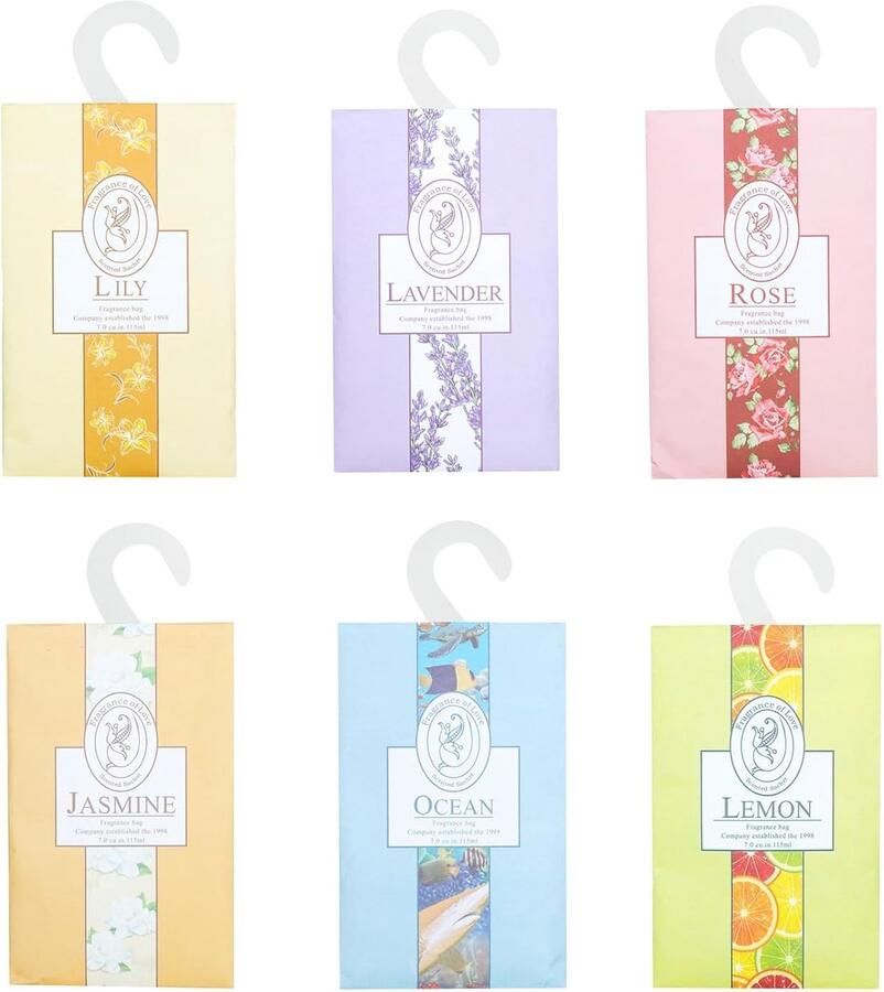 Trankielo Garderobeverfrissers Aromatherapie – 12 Stuks Geurzakjes – Variërende Geuren Lavendel Jasmijn Lelie Roos Oceaan Citroen – Voor Kledingkast Laden Auto Schoenenrek