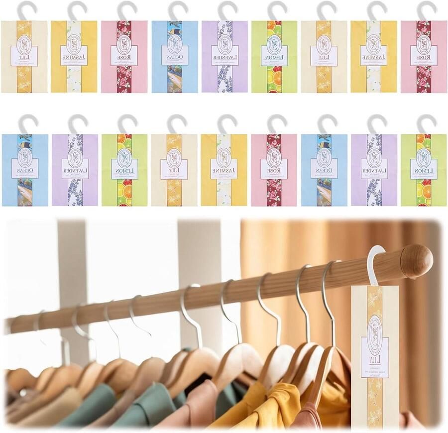 Trankielo Geurzakjes Lavendel 18 Stuks Hangende Geurzakjes voor Kledingkast Luchtverfrisser Auto en Kast Kastdeodorant Set van 18 Geurzakken
