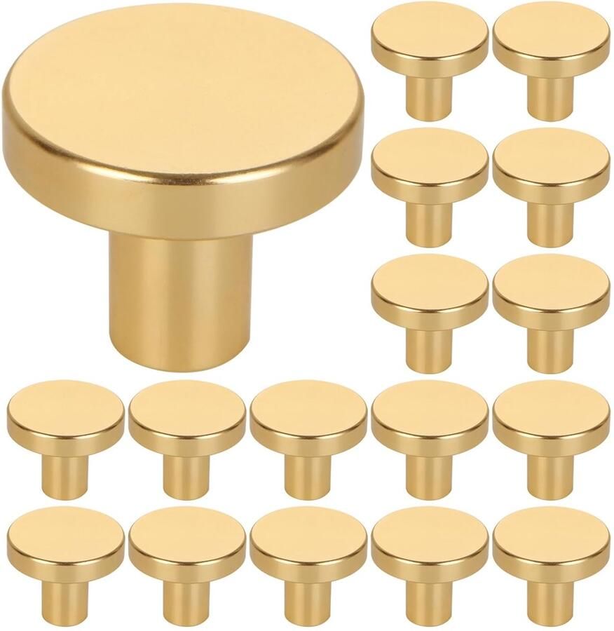 Trankielo Gouden Kastknoppen van 25mm – Ronde Vintage Meubelknoppen voor Kledingkast Commodes en Laden – Set van 20