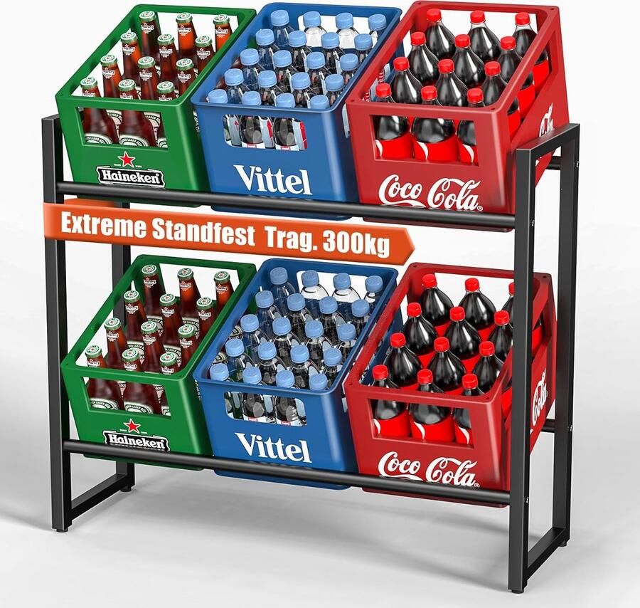 Trankielo Hoge Capaciteit Drankkrattenrek Zwart Metalen Opslagrek voor 6 Kratten Maximaal Draagvermogen 300kg
