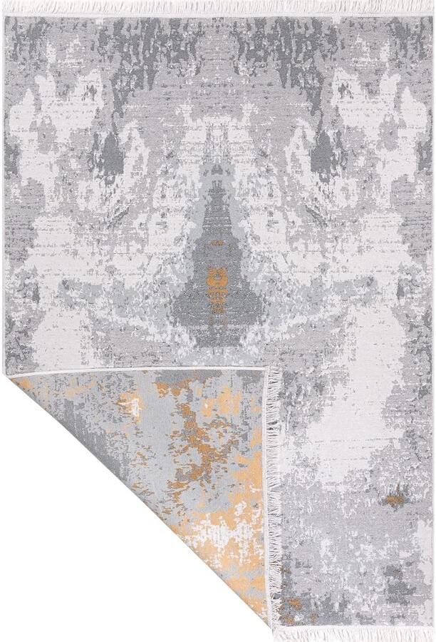 Trankielo Hoogwaardig Boho Kelim Vloerkleed Veelzijdig en Duurzaam voor Alle Kamers Abstract Grijs-Goud Design 140 x 200 cm