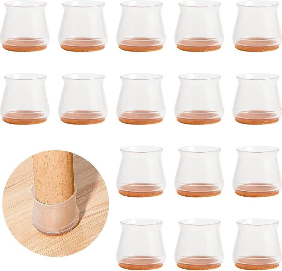 Trankielo Hoogwaardige Siliconen Vloerbeschermers voor Stoelpoten – Set van 16 – Geschikt voor Meubelpoten van 30 tot 45mm – Duurzaam Beschermend & Stijlvol – Wit