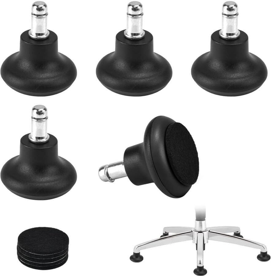 Trankielo – Hoogwaardige Vloerglijders voor Bureaustoel – Set van 5 – met Viltpads – Beschermende Nylon Voetglijders – Voor Draaistoelen en Andere Stoelen – Duurzaam en Eenvoudig te Vervangen