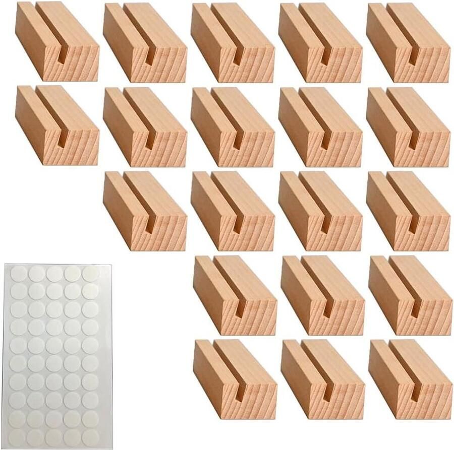 Trankielo Houten Fotohouders Set van 20 stuks voor Bruiloften en Feesten met Dubbelzijdige Lijm Menukaarthouder Decoratie voor Tafel Fotostandaard