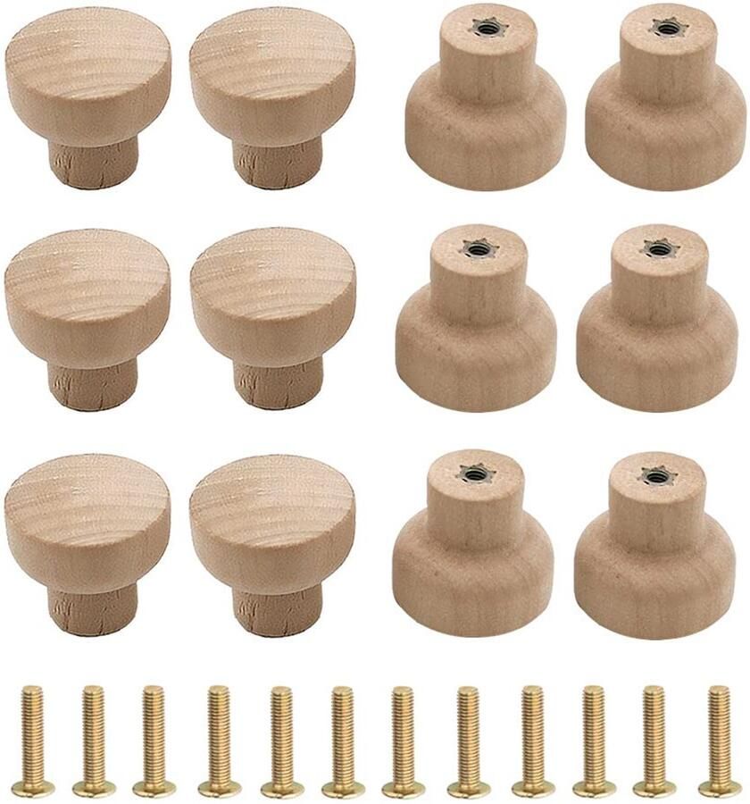 Trankielo Houten Meubelknoppen Set van 12 Ronde Vorm – Perfect voor Laden en Kastdeuren Houten Hardware – Economisch en Praktisch – Stijlvol Design – Handgrepen voor Meubels