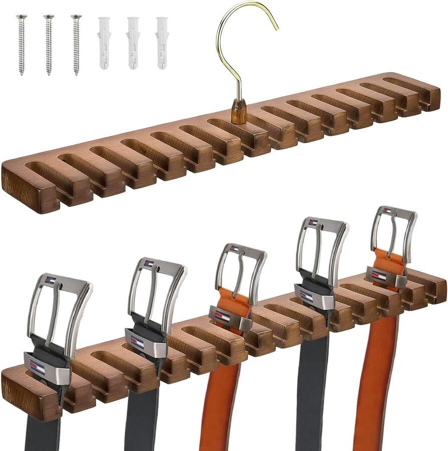 Trankielo Houten Riemhouder – 360 Graden Draaibaar – 14 Sleuven – Ruimtebesparende Garderobe Organisator