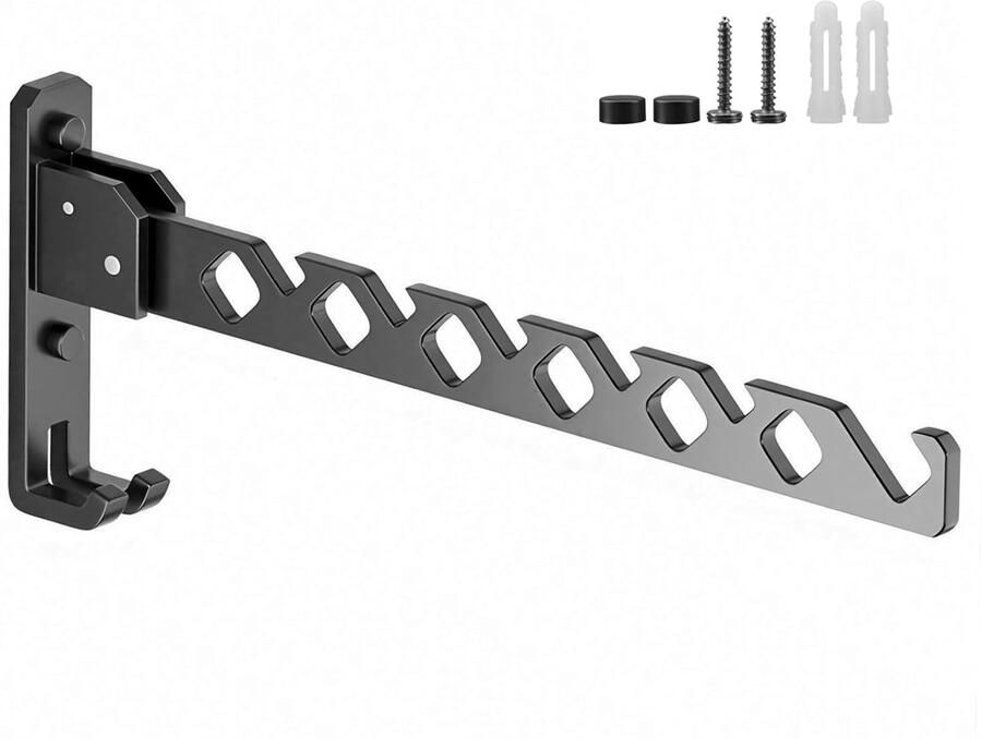 Trankielo – Inklapbaar Kledingrek Wandmontage – Vouwbare Kledinghaken – 180° Draaibaar – Wandhanger zonder Boren – Ideaal voor Wasserij – Zilverkleurig